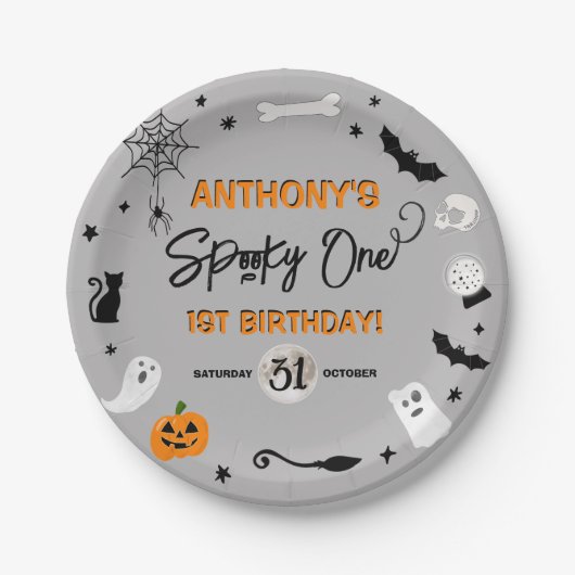 一不気味つ！ハロウィーン1回目の誕生日パーティー ペーパープレート (正面)