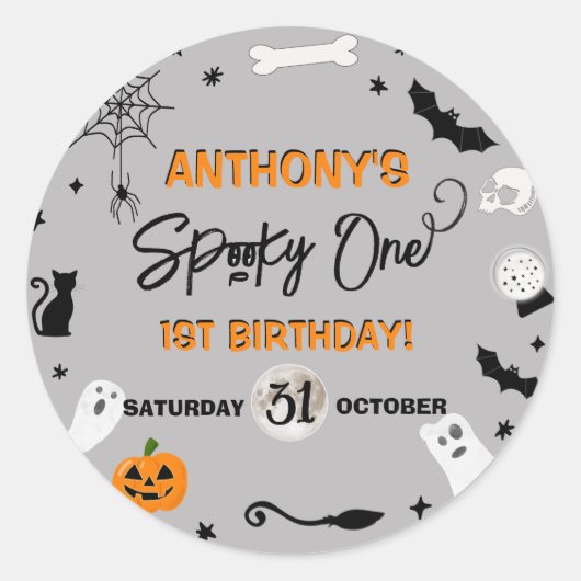 一不気味つ!ハロウィーン1回目の誕生日パーティー ラウンドシール (正面)