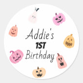 一不気味つ |ハロウィーン1回目の誕生日 |ピンクカボチャ ラウンドシール (正面)