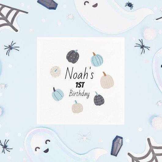 一不気味つ |ハロウィーンBDayナプキンス | Blue Pumpkin スタンダードカクテルナプキン