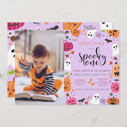 一不気味つ！女子ハロウィーン1回目の誕生日 招待状 (正面/裏面)