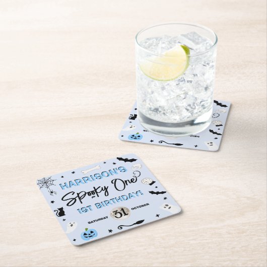 一不気味つ!男の子ハロウィーン1st誕生日パーティー スクエアペーパーコースター (インサイチュ)