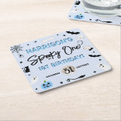 一不気味つ!男の子ハロウィーン1st誕生日パーティー スクエアペーパーコースター (アングル)