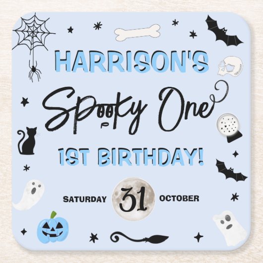 一不気味つ!男の子ハロウィーン1st誕生日パーティー スクエアペーパーコースター (正面)