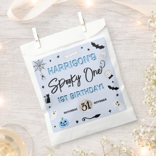 一不気味つ!男の子ハロウィーン1st誕生日パーティー フェイバーバッグ (クリップ留めされた状態)