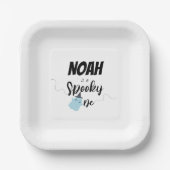 一不気味つ |誕生日プレート |青ミニマル色 ペーパープレート (正面)