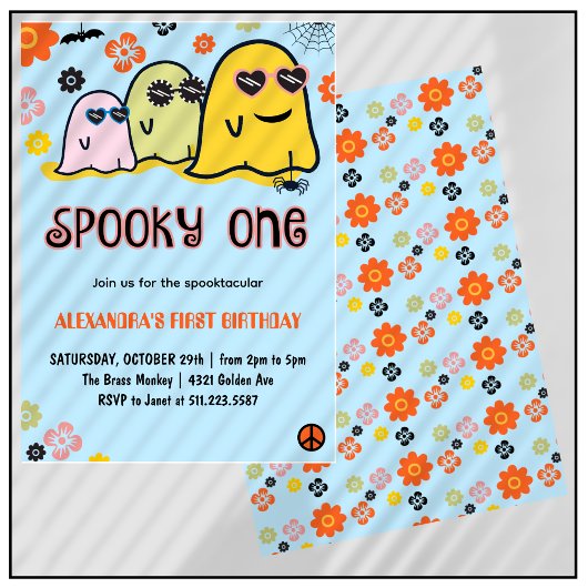 一不気味幽霊Groovy Halloween 1st誕生日 招待状