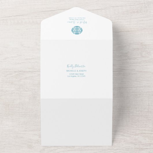 一中国のつのエレガント結婚式の招待のフローラ オールインワン招待状 (外側)