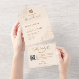 一中国のエレガントつの結婚式の招待で牡丹 オールインワン招待状