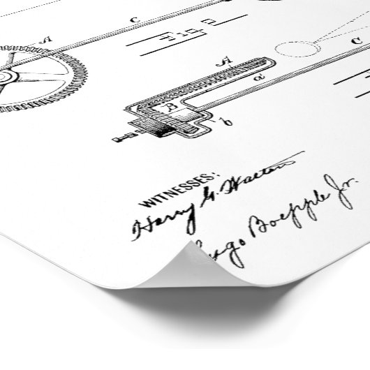一九〇二自転車ギア特許芸術スケッチプリント ポスター (角)