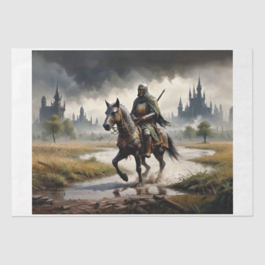 一人の中世の騎士と彼の馬 – 薄葉紙 (正面)