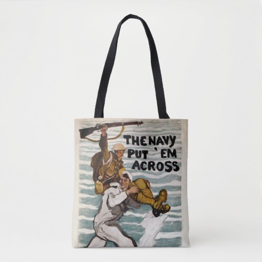 一人の兵士を肩運に乗せながら歩く船員 トートバッグ (正面)