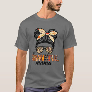 一人の感謝の女の子Thanksgiving子供Messy Bun Leopa Tシャツ