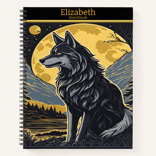 一人の狼が、明るい満月の下で吠える ノートブック (正面)