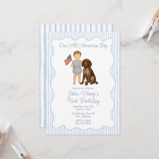 一人オールアメリカン少年、赤い白い二、愛国心 招待状 (正面/裏面インサイチュ)
