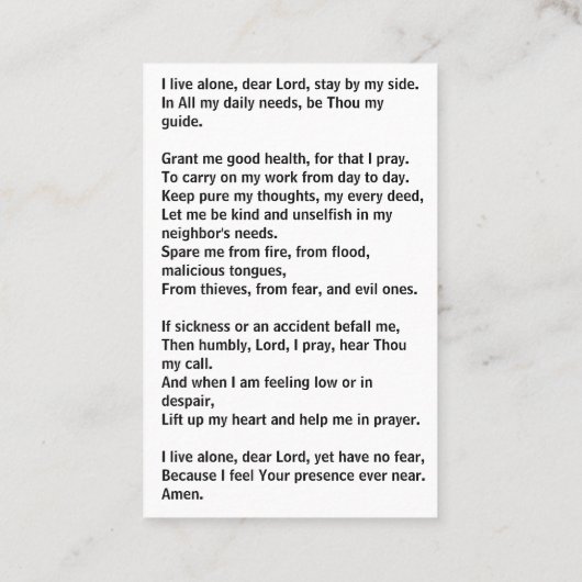 一人暮らし用カード祈りの言葉 名刺 (裏面)