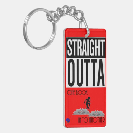 一冊の本から別の本へまっすぐ出る-赤い鍵 キーホルダー (正面左)