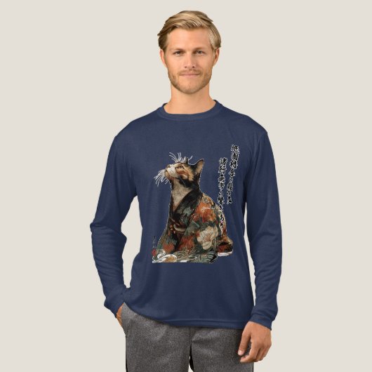 "一切皆変ず" 日本の着物の猫 トライブレンドTシャツ (正面全体)
