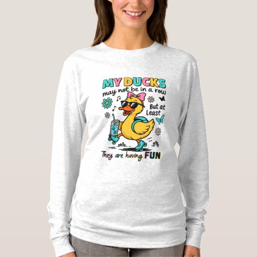 一列に並ばない面白いアヒル Tシャツ (正面)