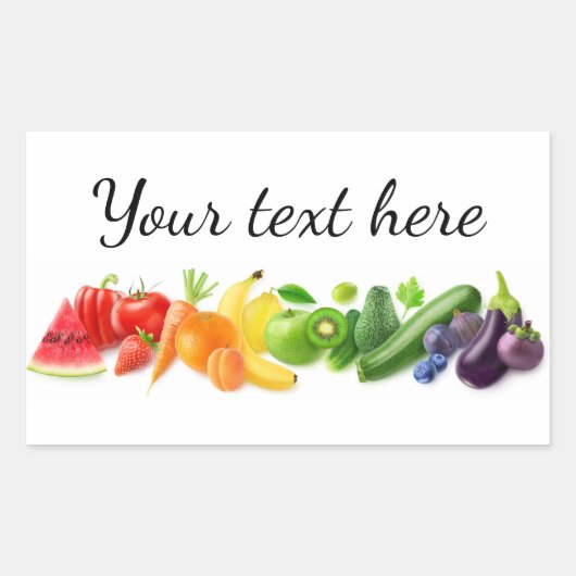 一列数々のに並んだ色の果物 長方形シール (正面)