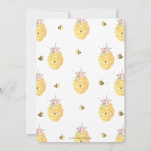 一匹の蜂に甘いピンクのフローラ1歳の誕生日 招待状 (裏面)