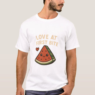 一口で恋に落ちる かわいいスイカの面白いTシャツ Tシャツ