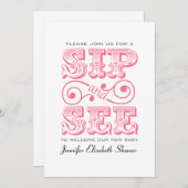 一口で見るパーティーピンクのベビーシャワー 招待状 (正面/裏面)