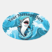 一口のサメを食べに私たちと一緒に 楕円形シール (正面)