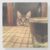 一口ビールか。 おもしろいなユーモアの子猫猫の写真の写真撮影 ストーンコースター (正面)