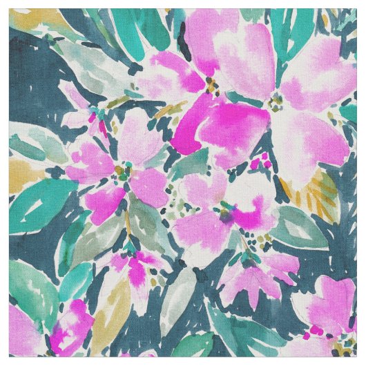 一口DAWGのミズキの花柄の水彩画 ファブリック (クローズアップ)