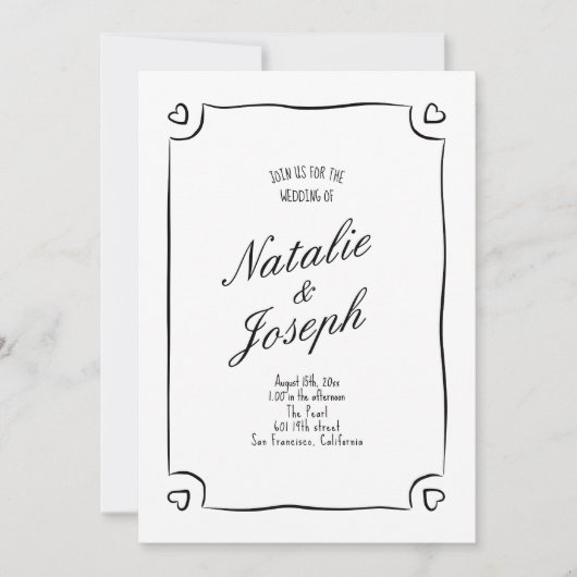 一図解入りの、写真付きの描お洒落つのおもしろいの結婚中で 招待状 (正面)