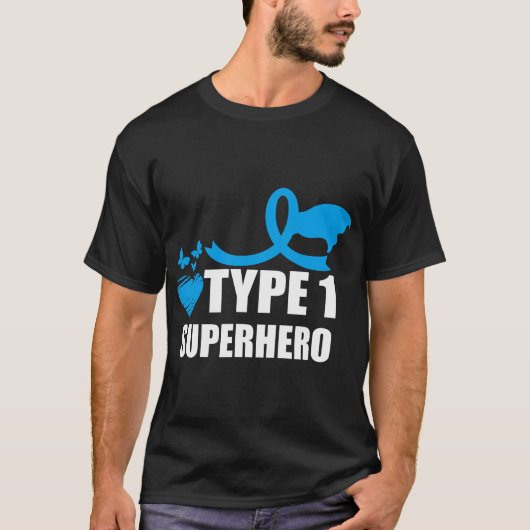 一型スーパーヒーロー糖尿病認識度T1D Tシャツ (正面)