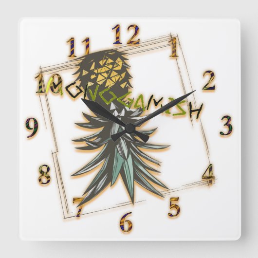 一夫一婦パーティーの逆さパイナップル スクエア壁時計 (正面)