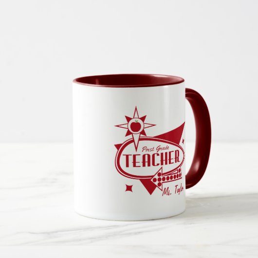一学年の先生-レトロの赤い60年代は印をインスパイア マグカップ (正面右)