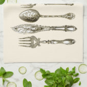 一定のさまざまで旧式なナイフを食事するヴィンテージの食事用器具類 キッチンタオル (折り畳み)