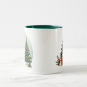 一家お洒落の雪だるま建物 ツートーンマグカップ (中央)