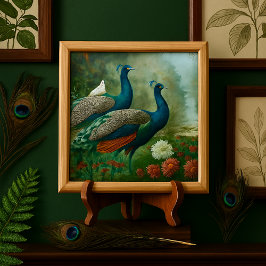 一対のティール（緑がかった色）ブルーピーコックスエレガントセラミックタイル タイル