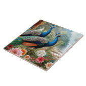 一対のティール(緑がかった色)ブルーピーコックスエレガントセラミックタイル タイル (側面)