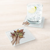 一対のハンド保持紅葉 ガラスコースター (アングル)