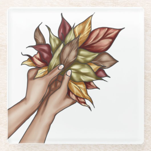 一対のハンド保持紅葉 ガラスコースター (正面)