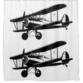 一対のレトロ飛行機形成シルエット航空機 シャワーカーテン (正面)