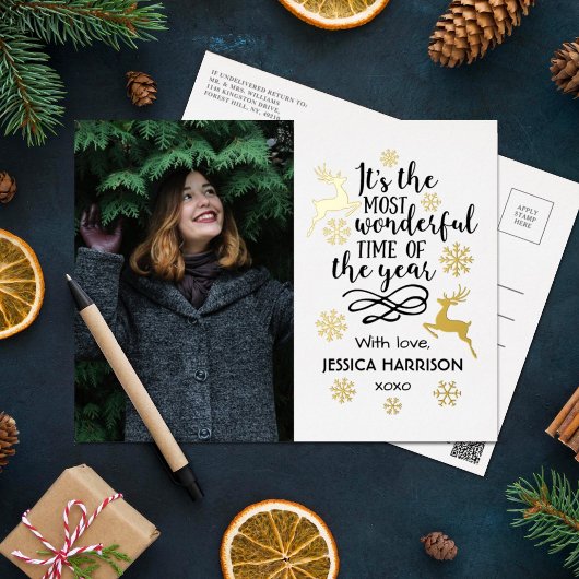 一年で最も素晴らしい時実在間 箔シーズンポストカード