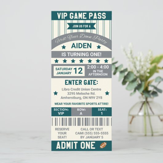 一年下!サッカーチケット誕生日 招待状 (スタンド正面)