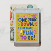 「一年下、行くべきおもしろいの生涯！」 招待状 (正面/裏面)