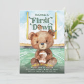 一年生のダウン　フットボールベア　１歳の誕生日 招待状 (スタンド正面)