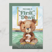 一年生のダウン　フットボールベア　１歳の誕生日 招待状 (正面/裏面)