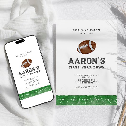 一年生のダウン、フットボール　ファーストバースデー 招待状