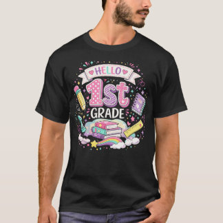 一年生女子の可愛い学校再開・初日のデザイン Tシャツ