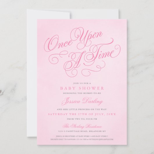 一度だけピンクオンザタイムベビーシャワー招待状 招待状 (正面)