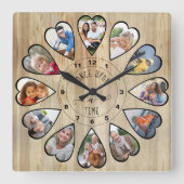 一度に12ハート型の写真パイン スクエア壁時計 (正面)